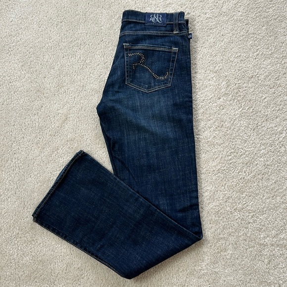 Dark Denim Rock & Republic Low Rise Bootcut Jeans With Crystal Pockets Sz 10 - Picture 3 of 15